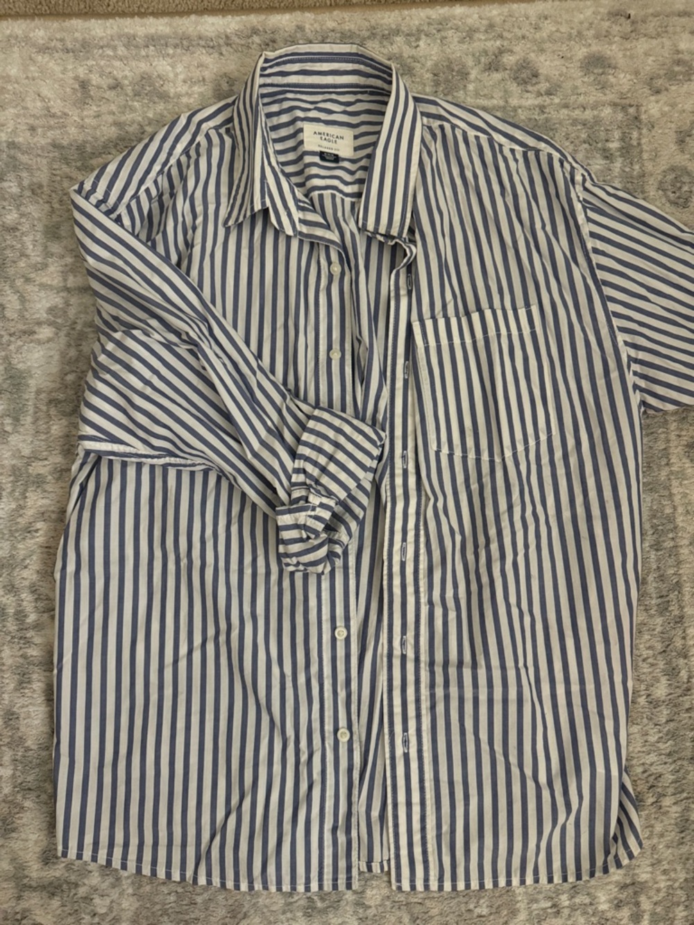 American Eagle Outfitters Blue and White Vertical Stripe Button-Up Shirt